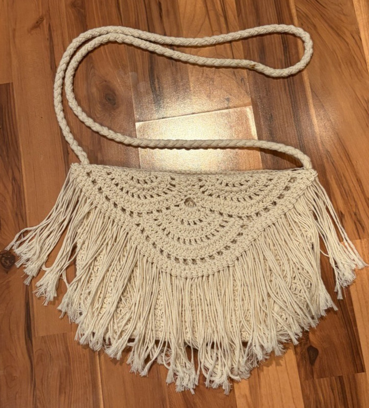 Y2K Boho Bag Macrame Fringe Crossbody Coastal Beach a.n.a.