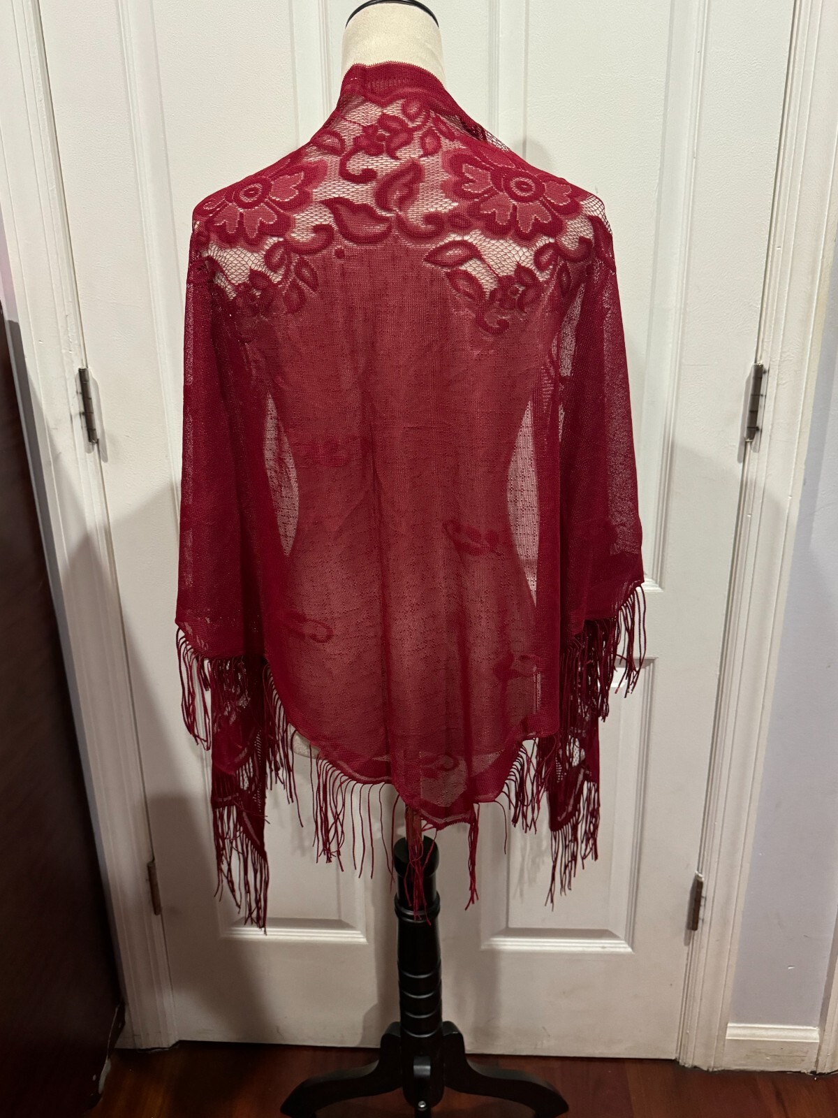 Wine Red Sheer Triangle Scarf Shawl Wrap Lightweight 70.9×29.5inches