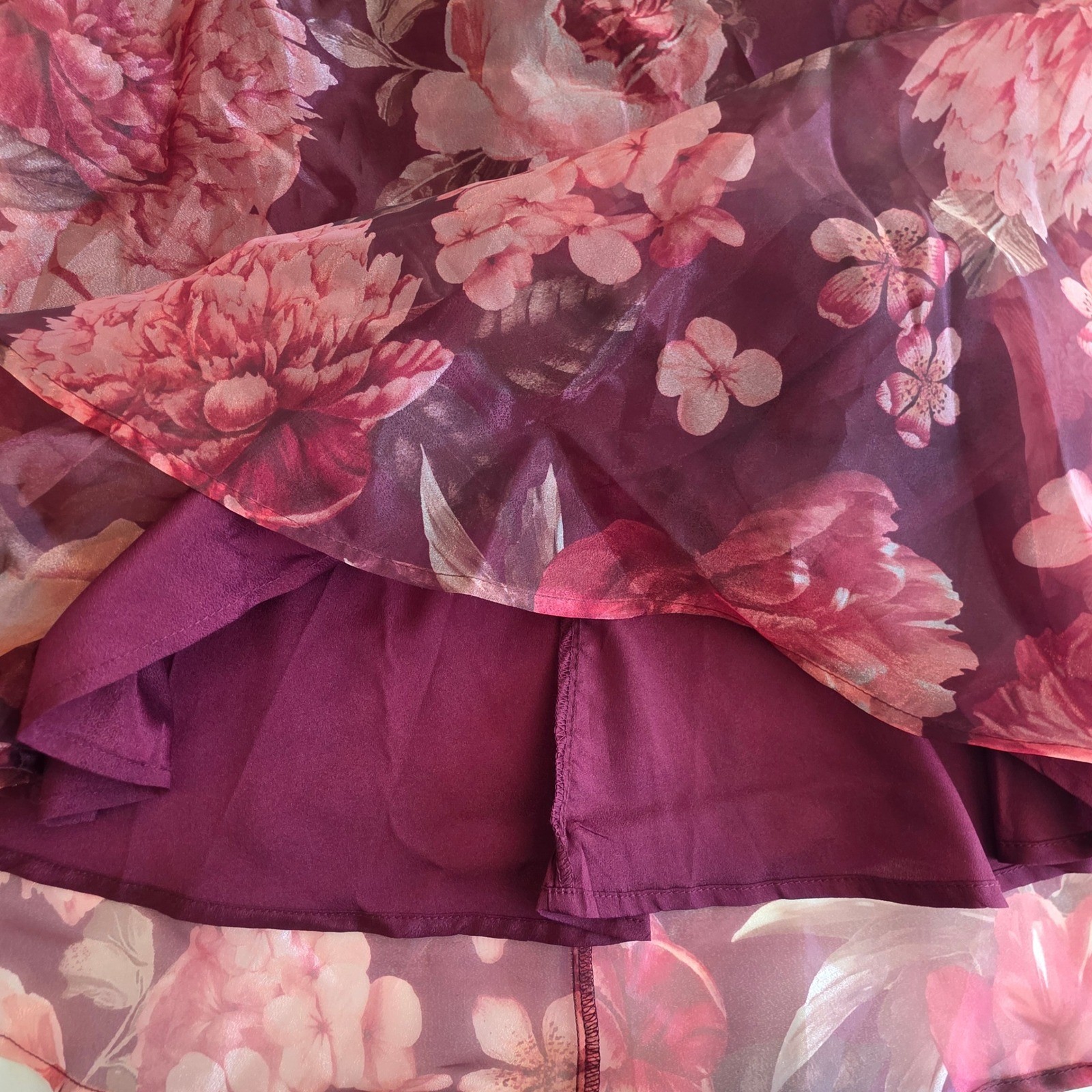 Lulus Mini Dress NWT Burgundy Wine Red Floral Rose Organza Babydoll Medium