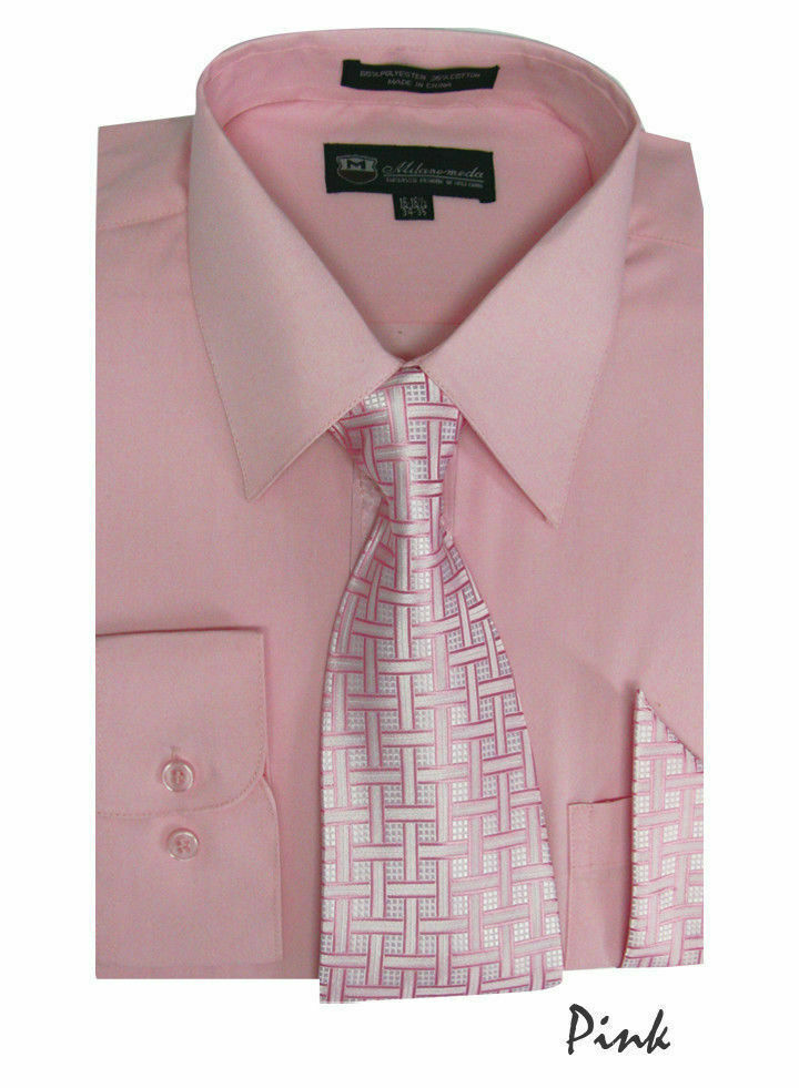 New Men’s Dress Shirt Set with Tie + Handkerchief Long Sleeve Fortino SG21A