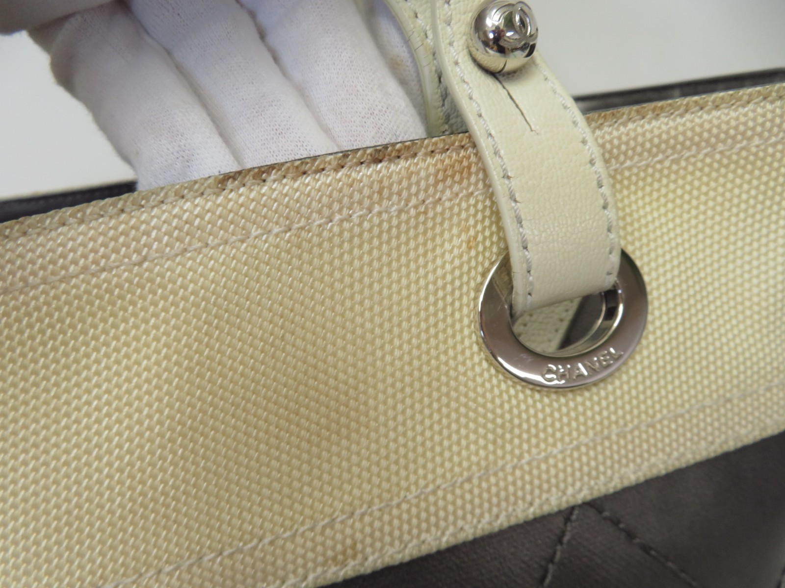 Authentic CHANEL Paris Biarritz MM Canvas Nylon Tote Hand Shoulder Bag I#53924