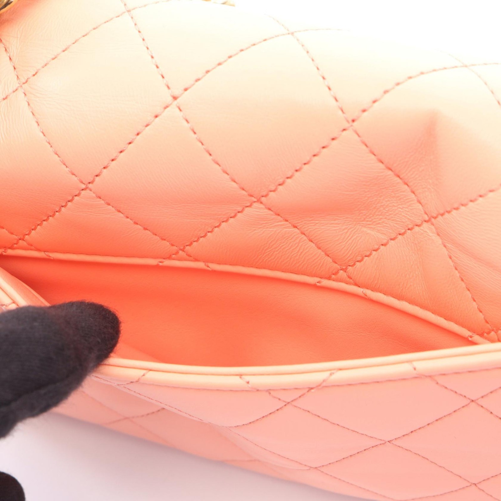 CHANEL Matelasse 2WAY Chain Shoulder Bag Lambskin Orange GHW Used Women