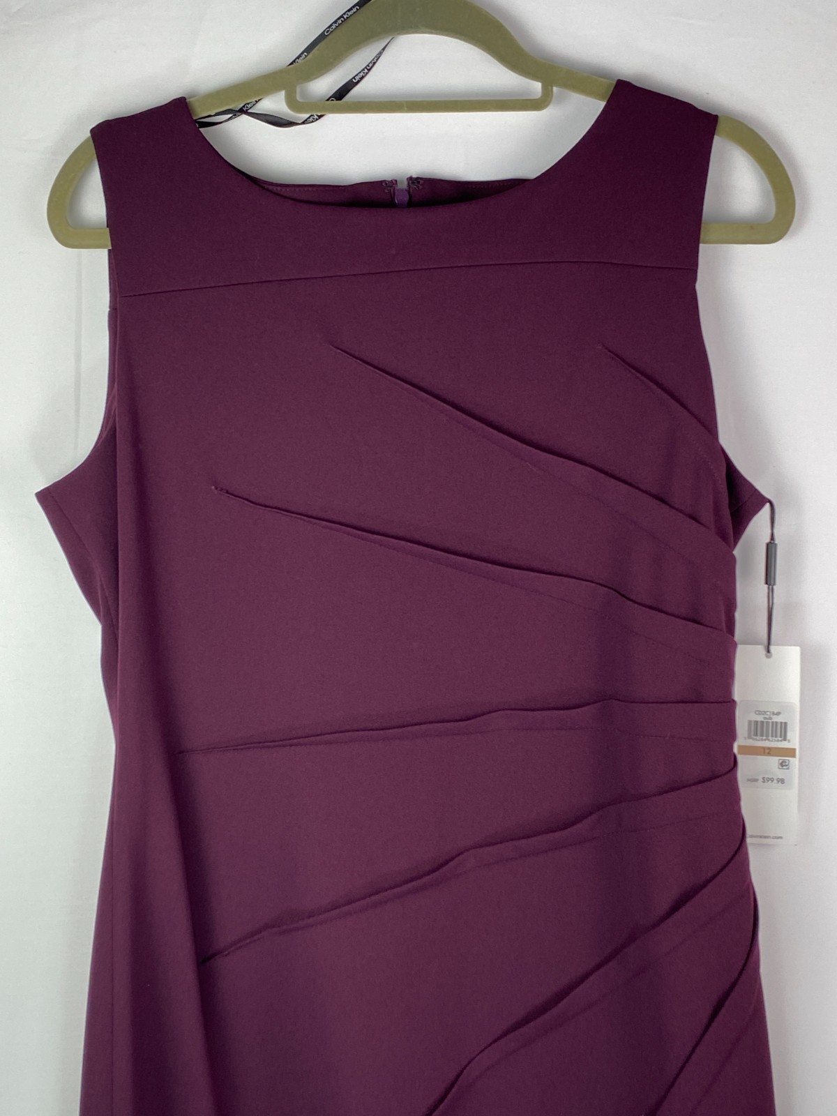 NWT Calvin Klien Ruched Front Sz 12 Sleeveless Sheath Dress Dark Purple Career