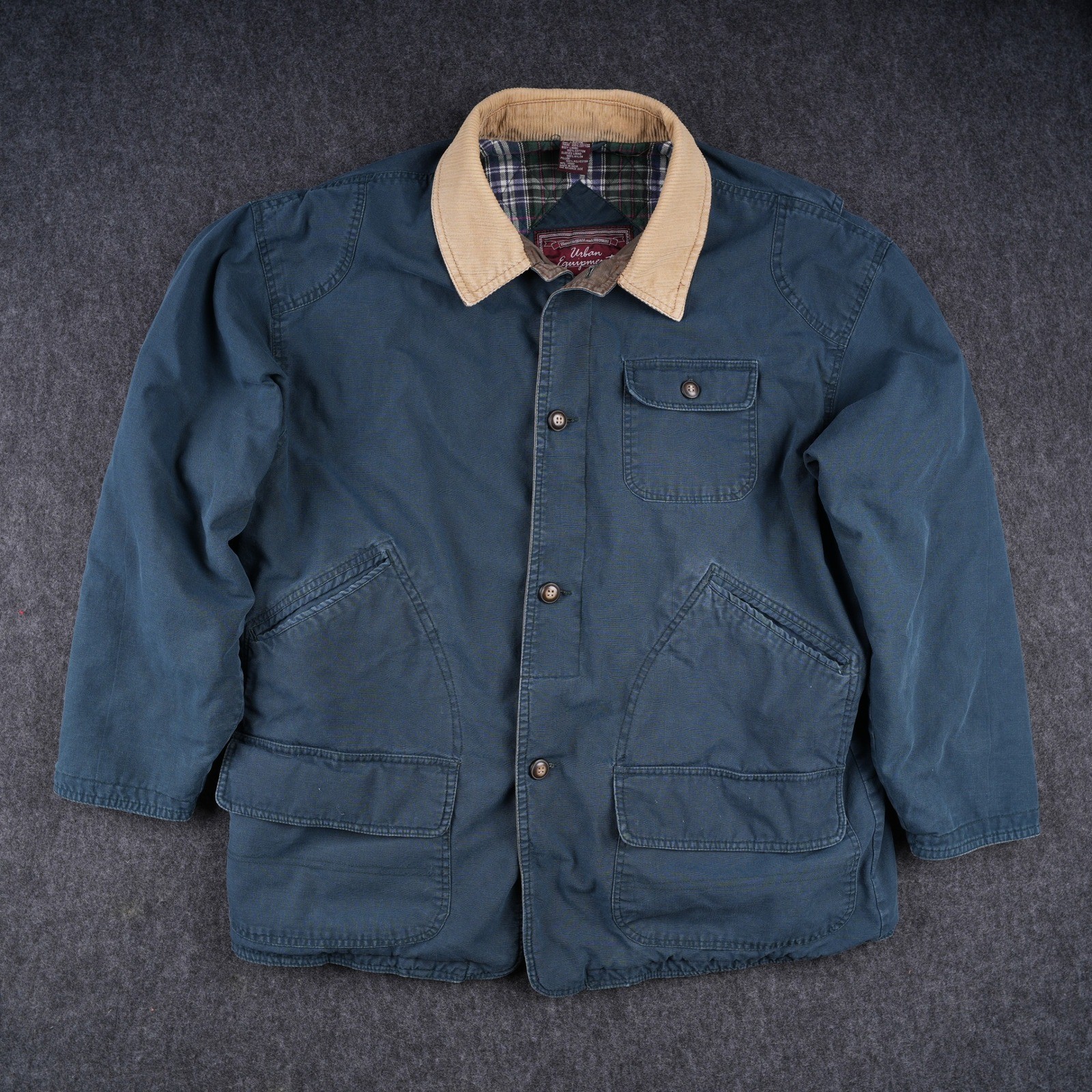 Urban Equipment Barn Jacket Mens Large Navy Blue Excellent Plaid Lined Canvas