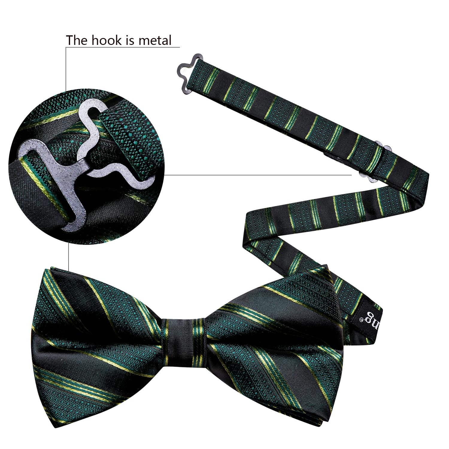 Barry.Wang Green Black Bow Tie for Men Striped Silk One Size, B