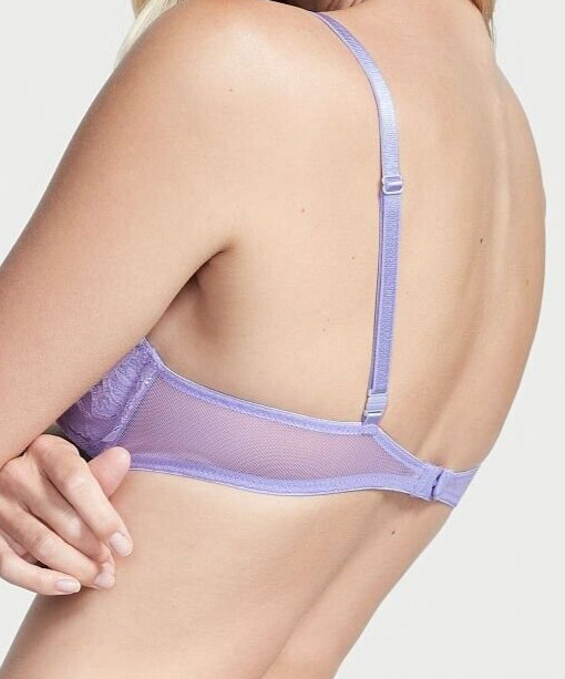 38C Lavender Lilac Floral LACE w Mesh Wings Victorias Secret Plunge PU UW Bra