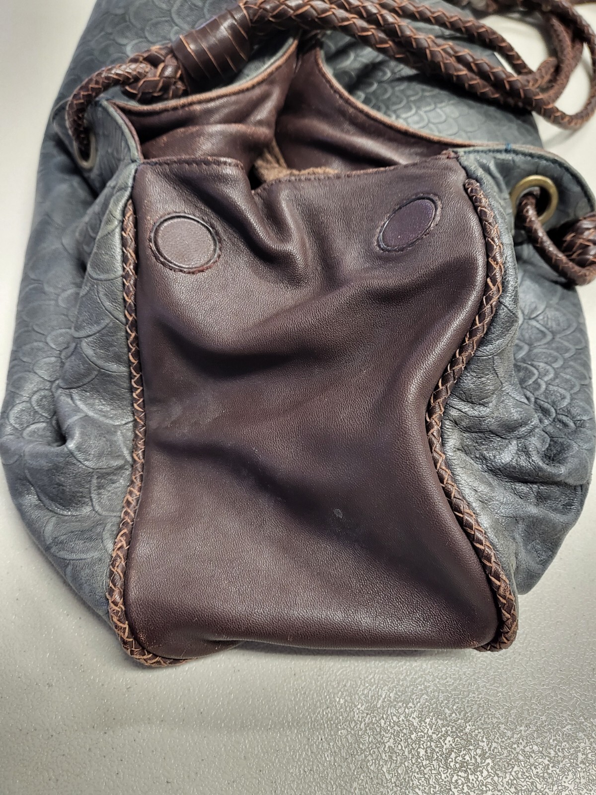 The Divine Tribe NYC Large Gray/ Brown Reptile Embossed Leather Tote Purse