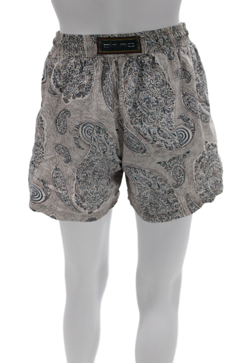 Etro Mens Beige Paisley Drawstring Beach Shorts 100% Polyamide Size S