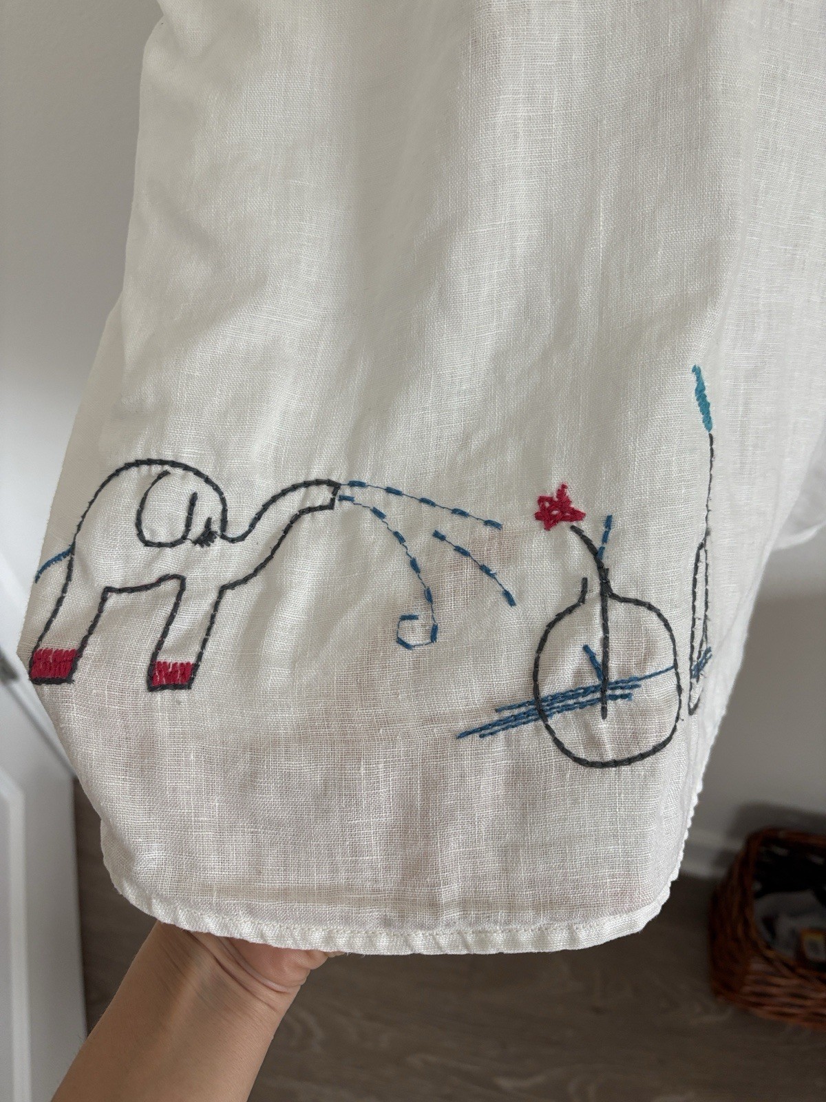 Johnny Was Nandi Linen Blouse Pete & Greta Relaxed Embroidered Off White Size XS