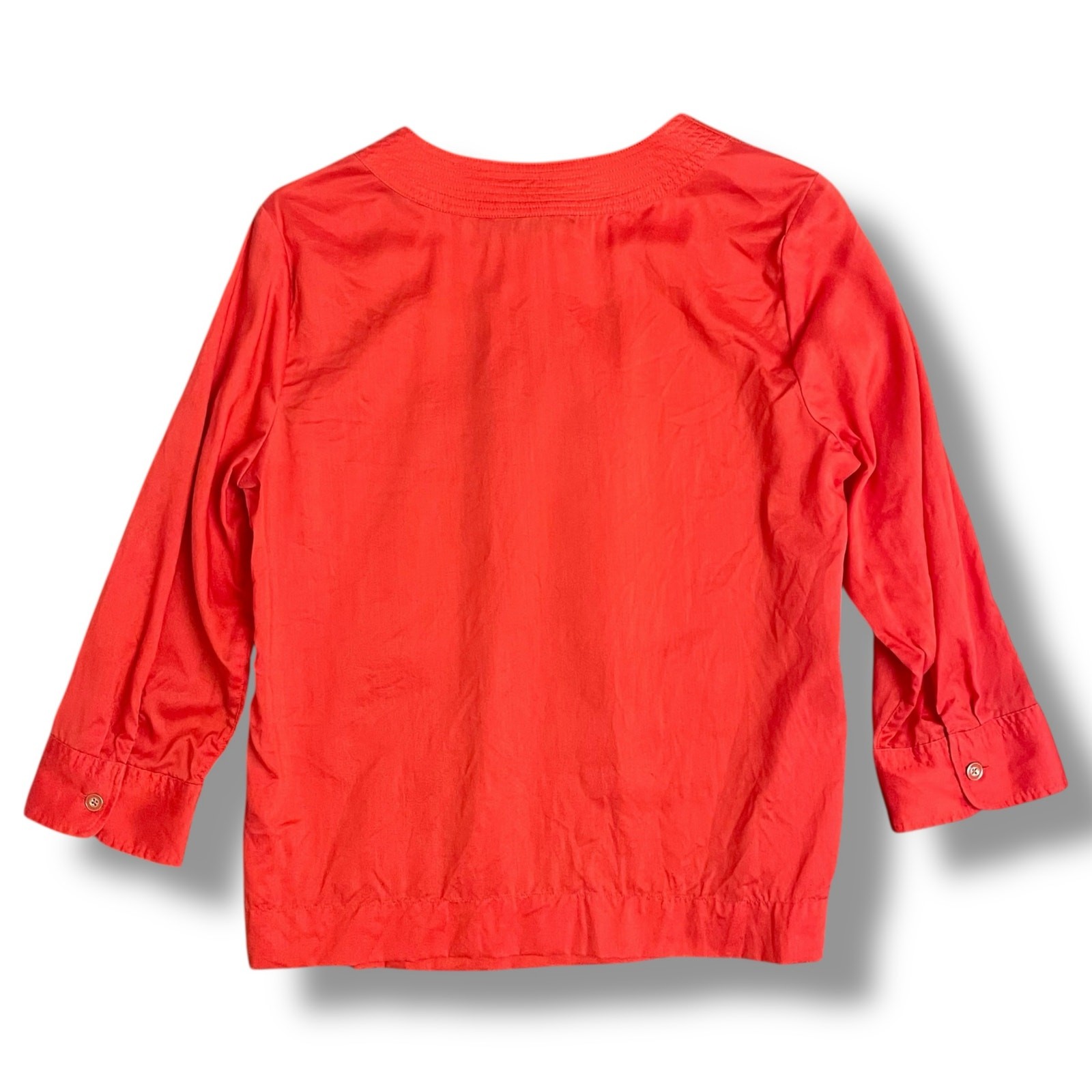 Talbots Petites Red Tencel Lyocell Blouse 10P 3/4 Sleeve Button Shoulder Top