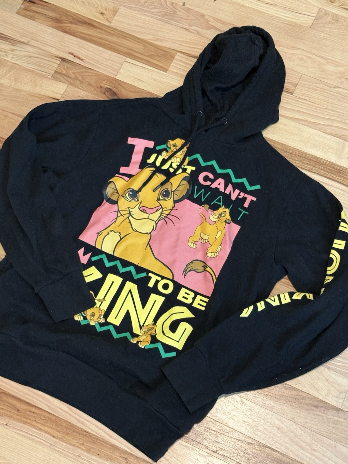 Disney The Lion King Hoodie Unisex Medium Simba Art Black Pullover