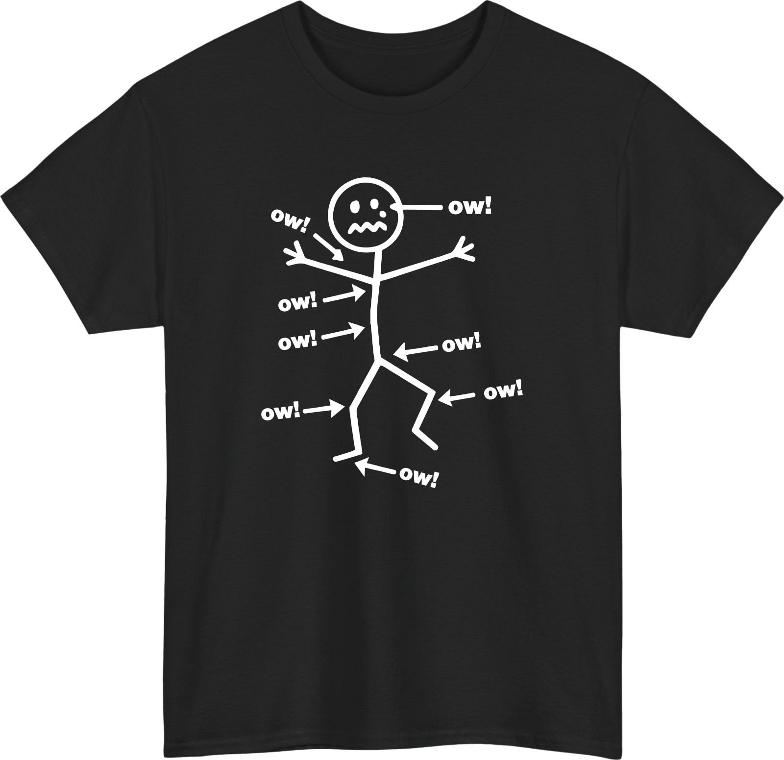 Funny “Ow!” Stick Figure T-Shirt, Pain Humor Graphic Tee, Sarcastic Meme Shirt