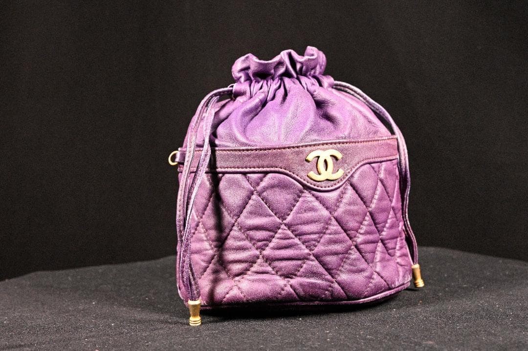 CHANEL Lambskin Matelass Turn Lock Drawstring Chain Backpack Purple Auth