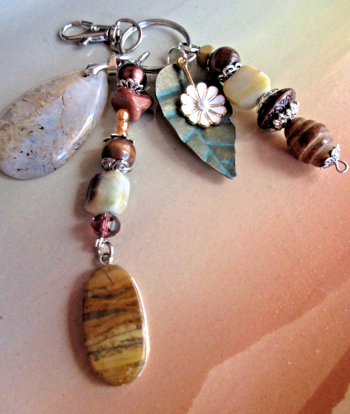 Agate & Bronze Purse Jewelry Keyring 7.5 inches