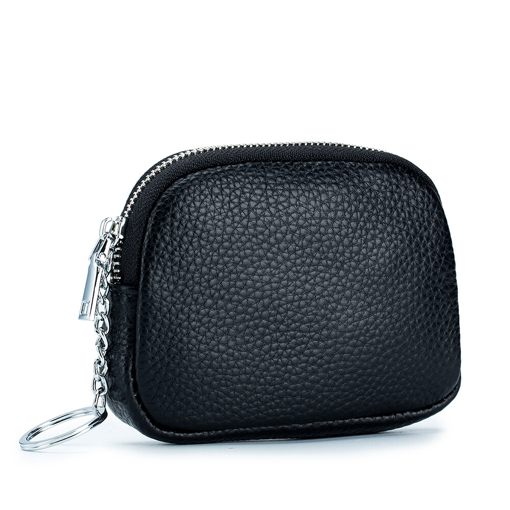 Women Men Genuine Leather Small Coin Holder Change Purse Zipper Key Card Wallet