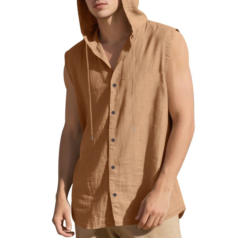 Summer Solid Casual Hooded Sleeveless Shirt Vest For Men