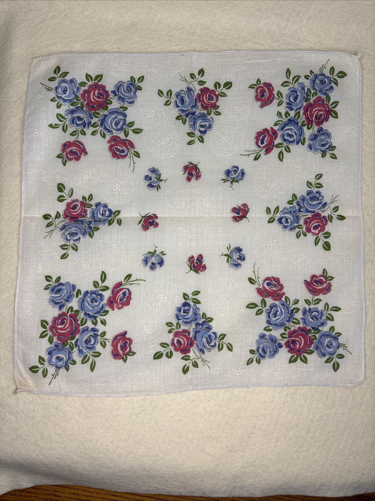 Vintage Floral Handkerchief Pink Green Blue Hanky 12.75″ x 12.75″
