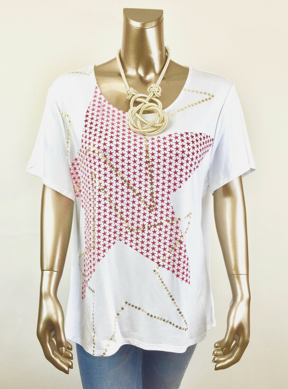 CHICO’S $53 *NEW WHITE STAR SHORT SLEEVES TOP 4. (2X)
