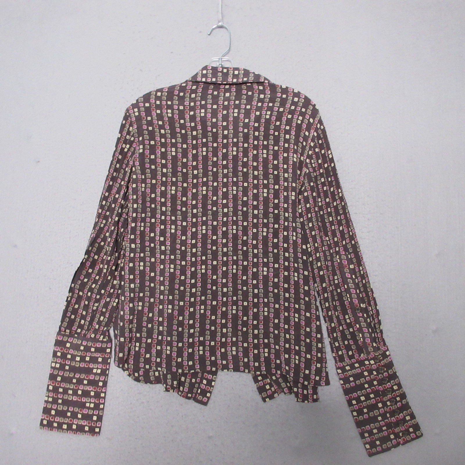 St John Sport Top Large Silk Geometric Button Up Crinkle Designer Quiet Luxury