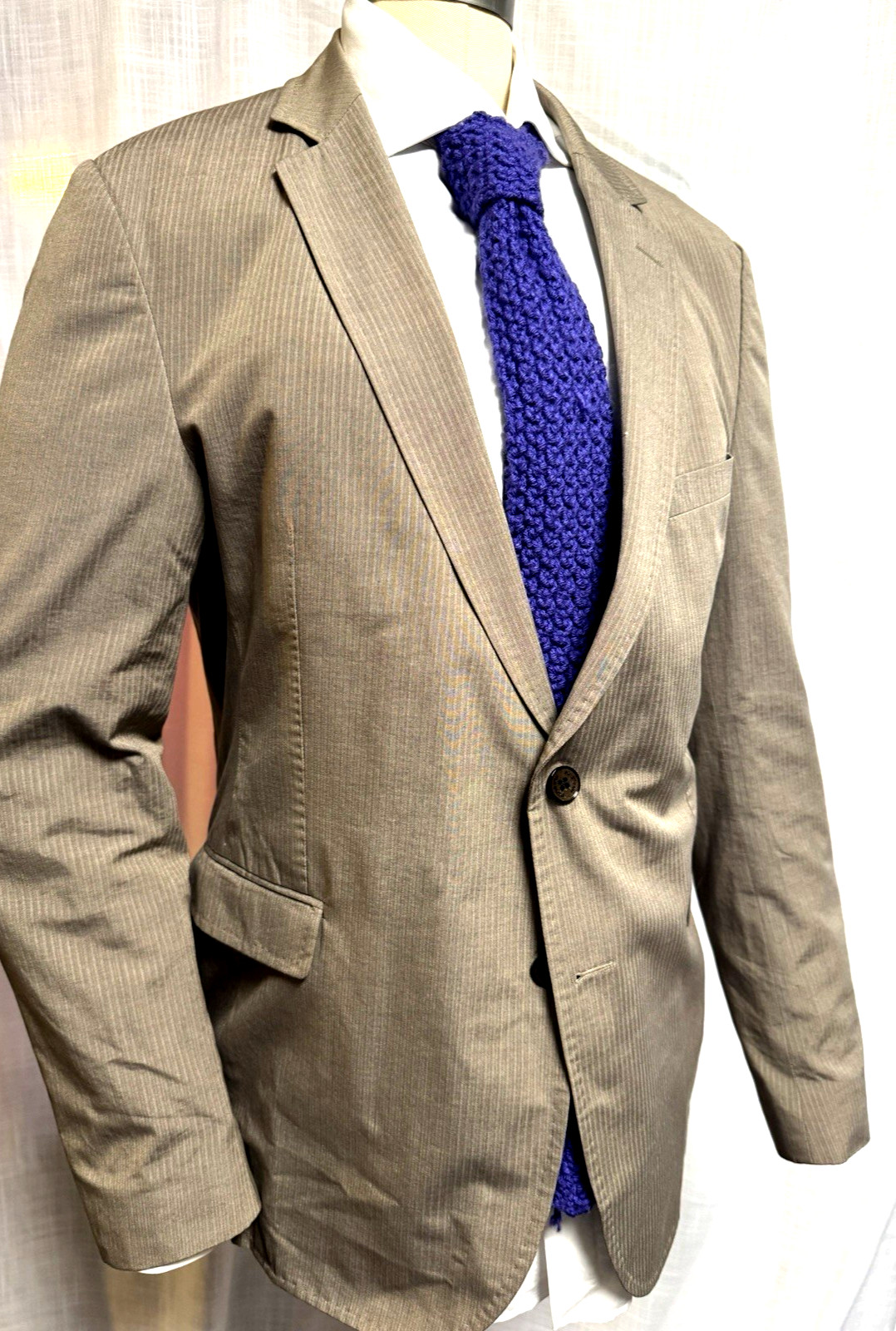 STRELLSON Men Suit Side Vents BEIGE COTTON No Pleat 40R 2 BUTTON 1/2 SLIM*