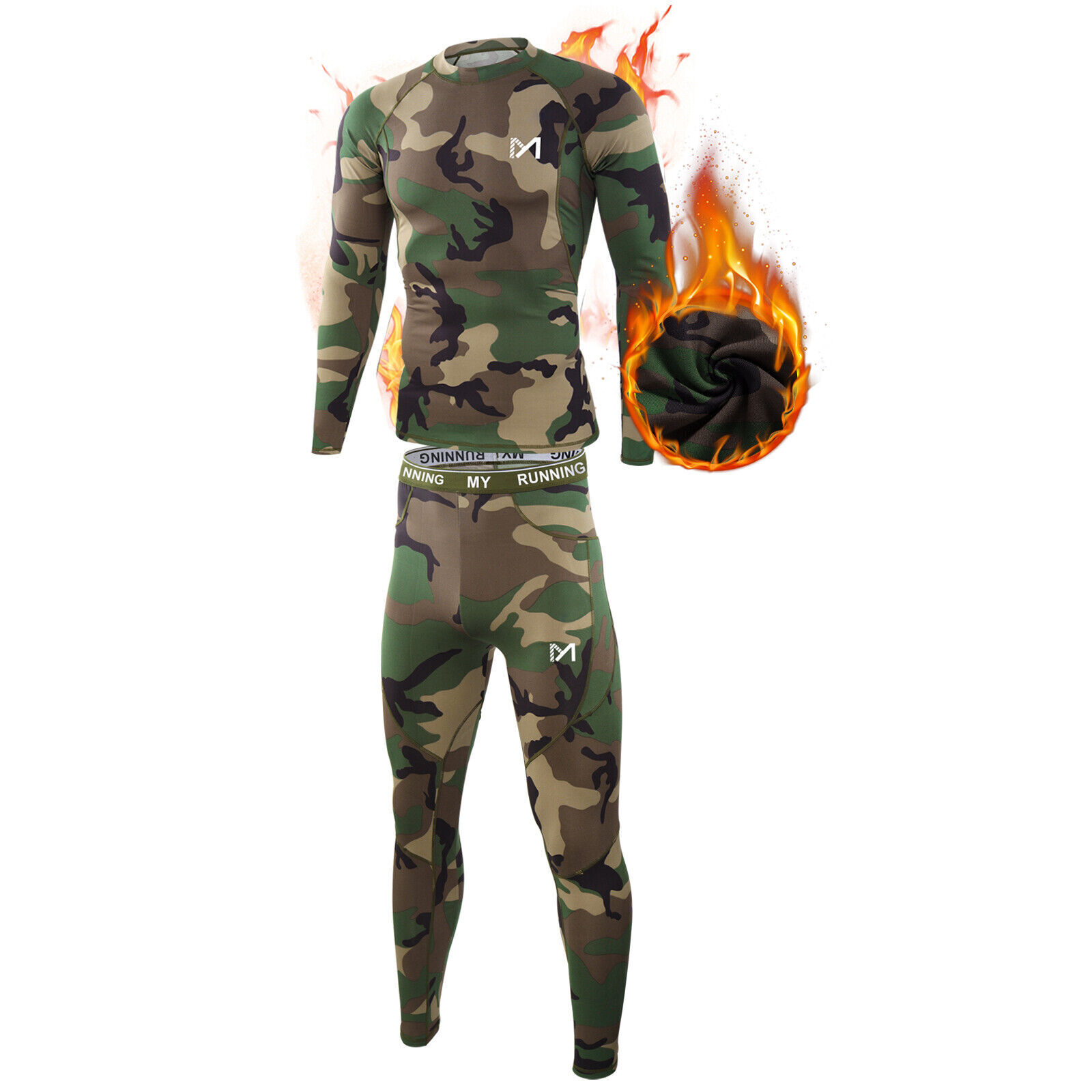 Mens Thermal Underwear Set Sport Long Johns Base Layer Warm Compression Camo Set