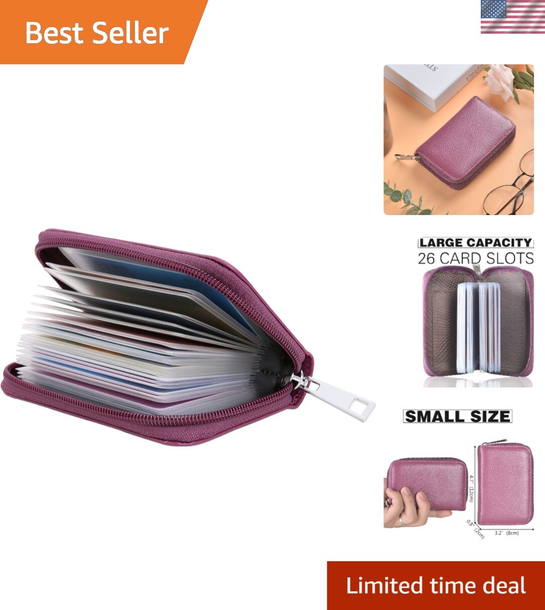 Luxurious Genuine Leather Zipper Wallet with 26 Card Slots – RFID Blocking