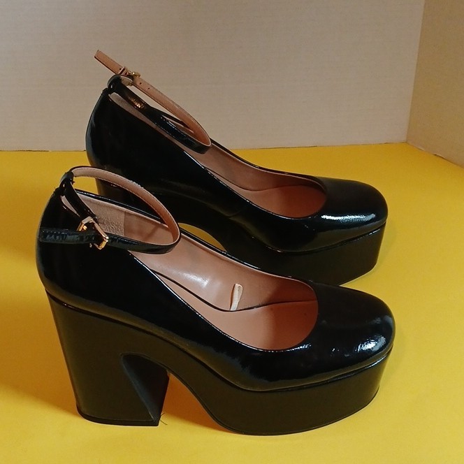 Jessica Simpson Womens Black Patent Leather Platform Ankle Strap Heels 10
