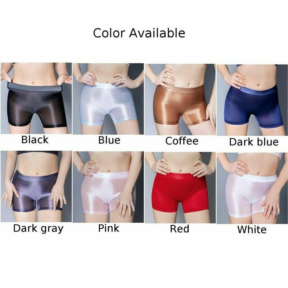 Women Silky Oil Shiny Glossy Panties Briefs Underwear Sheer Stretch Boxer Shorts
