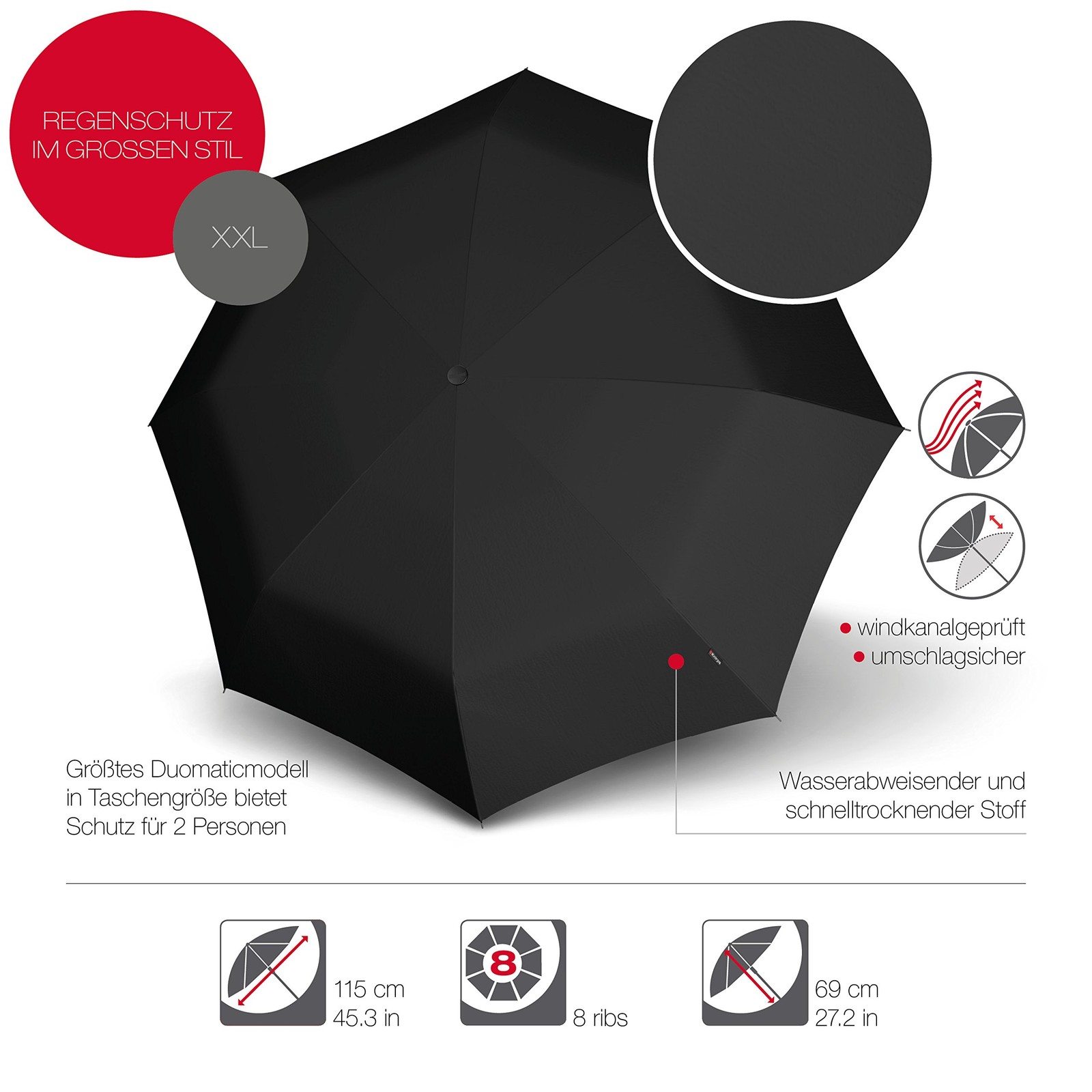 Pocket Umbrella T.400 Duomatic Uni-Automatic Open-Stormproof-Windproof-S…