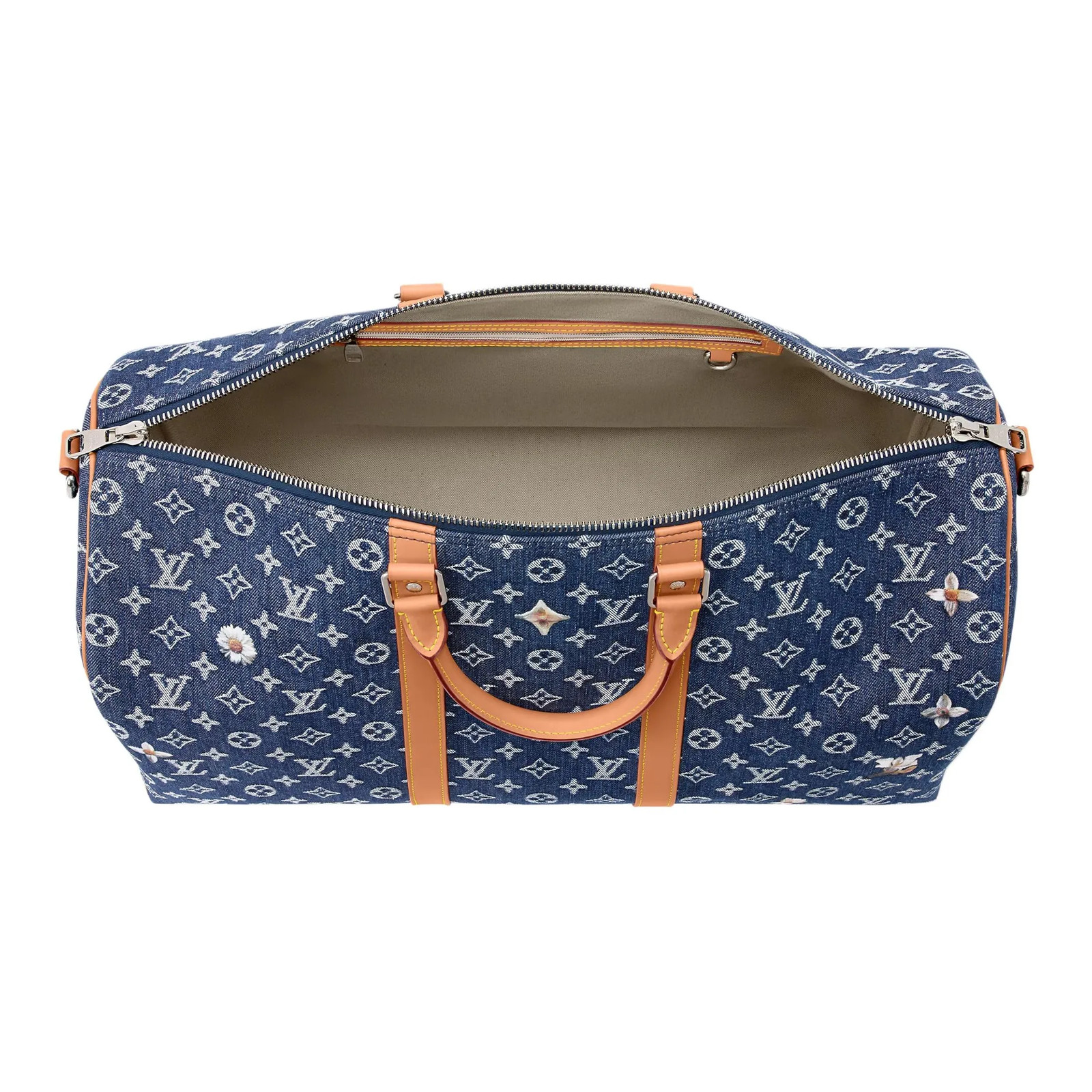 LOUIS VUITTON Keepall Bandoulière 50 Monogram Travel Bag Blue 19.7x9x11.4 in