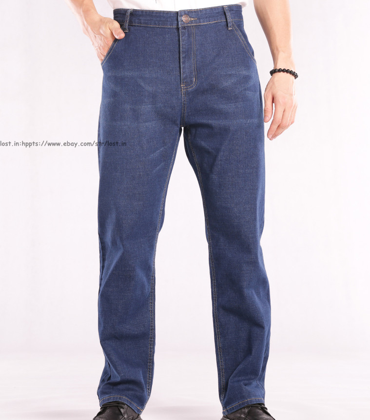 Men Plus Size Vintage Jeans Casual Straight Leg Denim Pants stretch Long Trouser