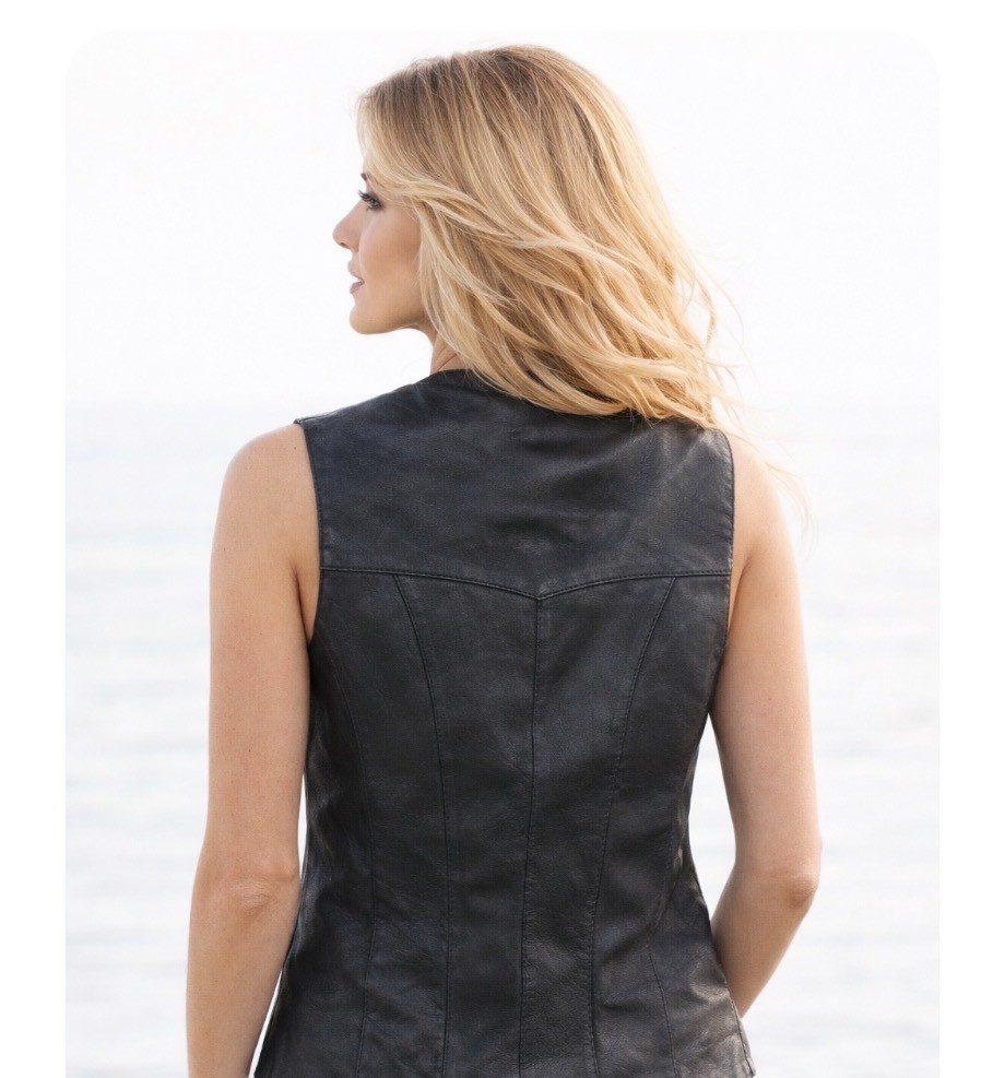 Women Genuine Soft Leather Snaps Closure Nice Fitted Vest Handcrafted