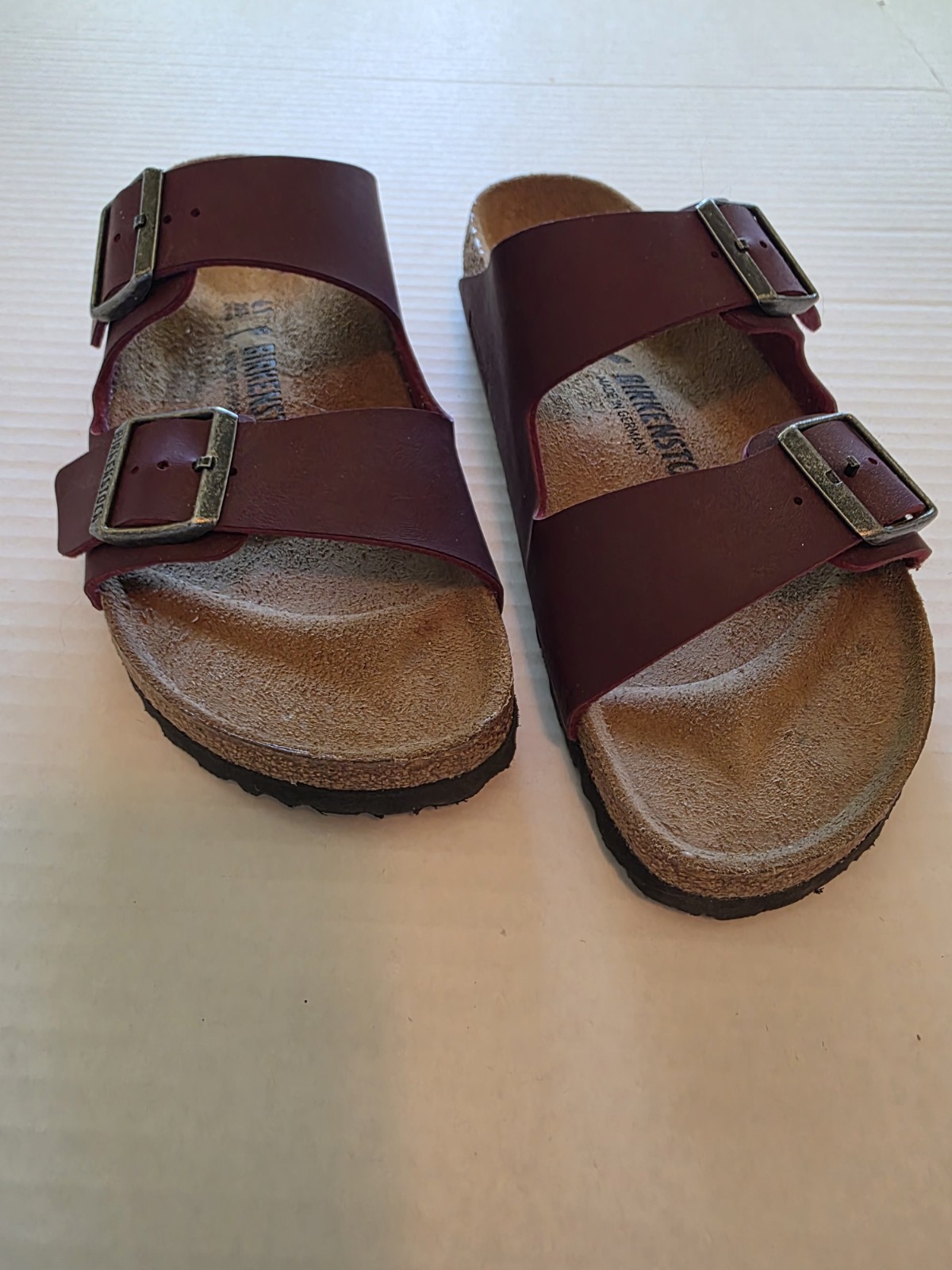 Birkenstock Arizona Birko-Flor Maroon Leather Unisex Sandals Sz 41