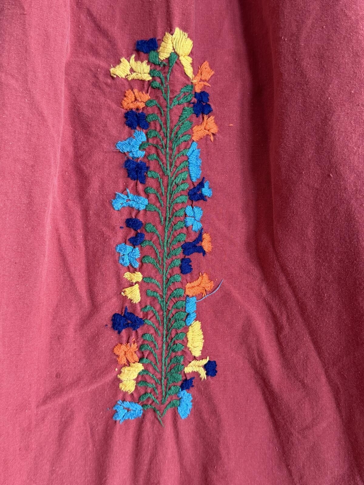 Vintage Embroidered Floral Yoke Midi Dress