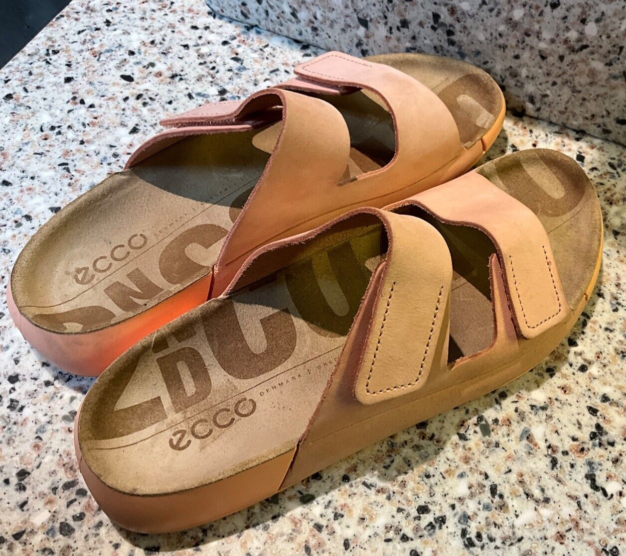 ECCO 2ND COZMO DUAL STRAP LIMESTONE FOOTBED MULE WOMEN SIZE 39/8-8.5 APRICOT