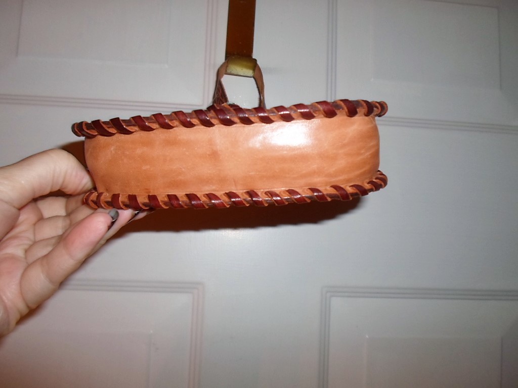 Child’s Leather Tooled Handbag Purse – 6″ wide x 3-3/4″ tall Whip Stitch Boho