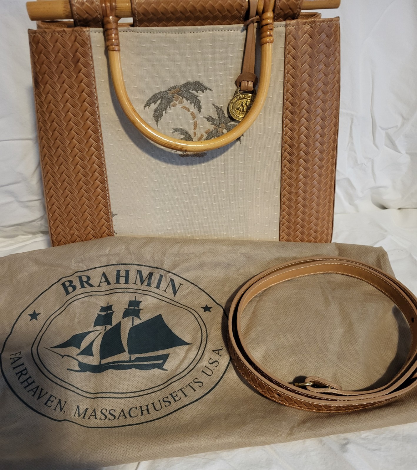 Brahmin Ceclia Embroidered / Woven Satchel Purse Copa Cabana Collection 1990s