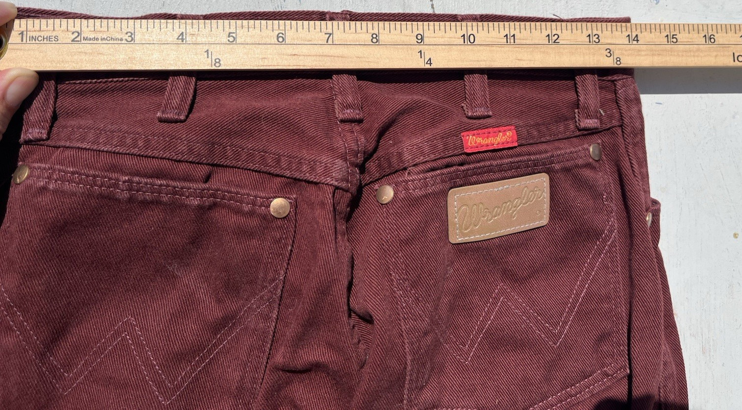 Women’s Vintage Wrangler Jeans Crimson 12MWGZ 7×34 Western USA Cowboy Rodeo