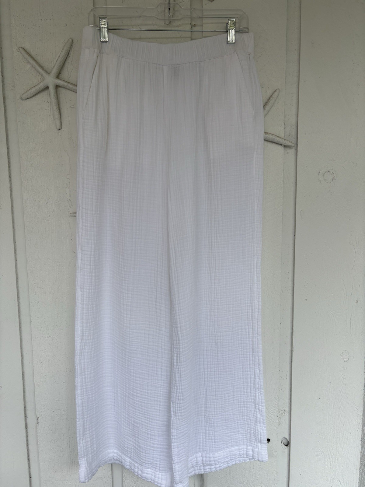 LOFT Beach Triple Cloth Cotton Gauze Wide Leg Pants White