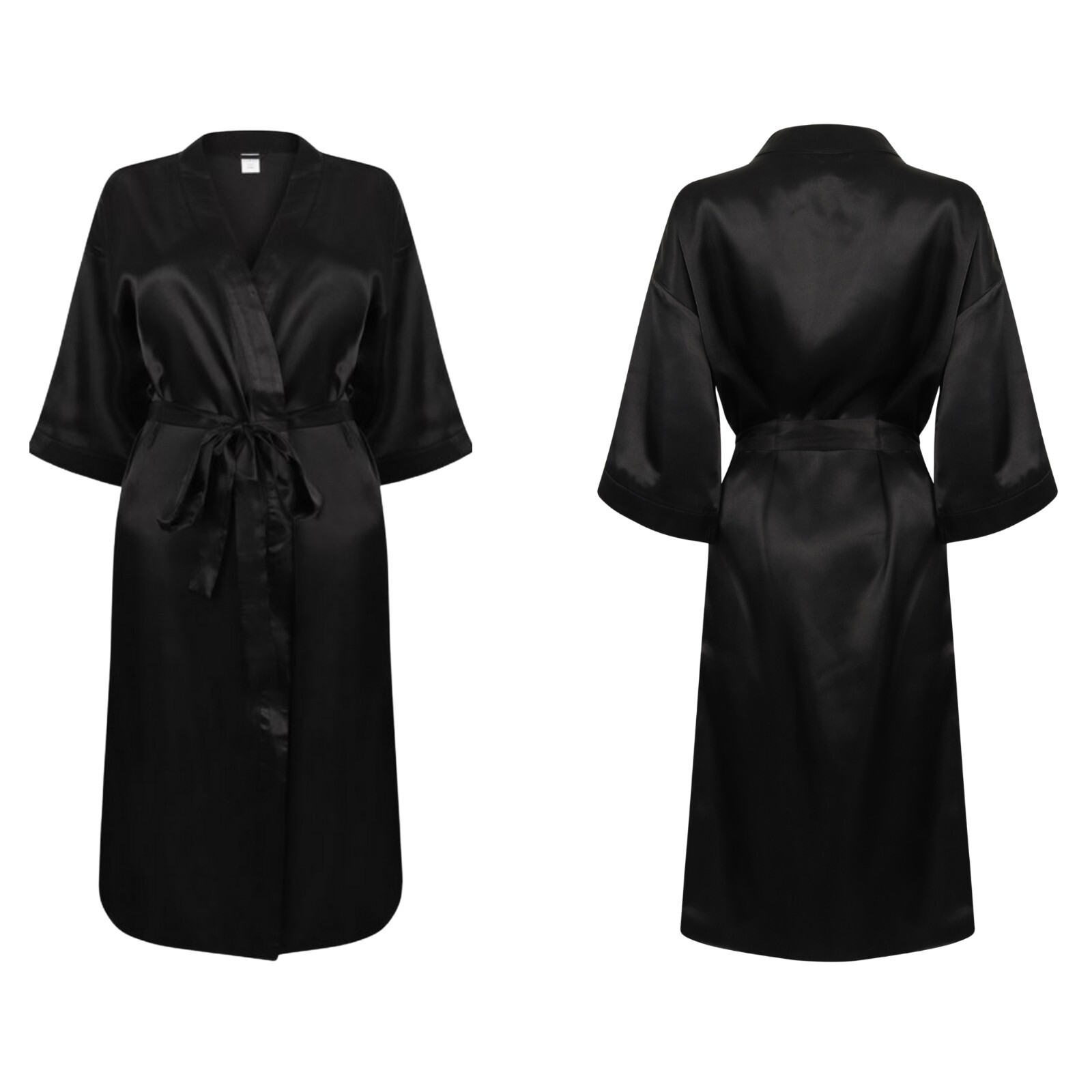 Satin Robe Dressing Gown with Pockets Womens Ladies Nightwear Smooth Silk Feel