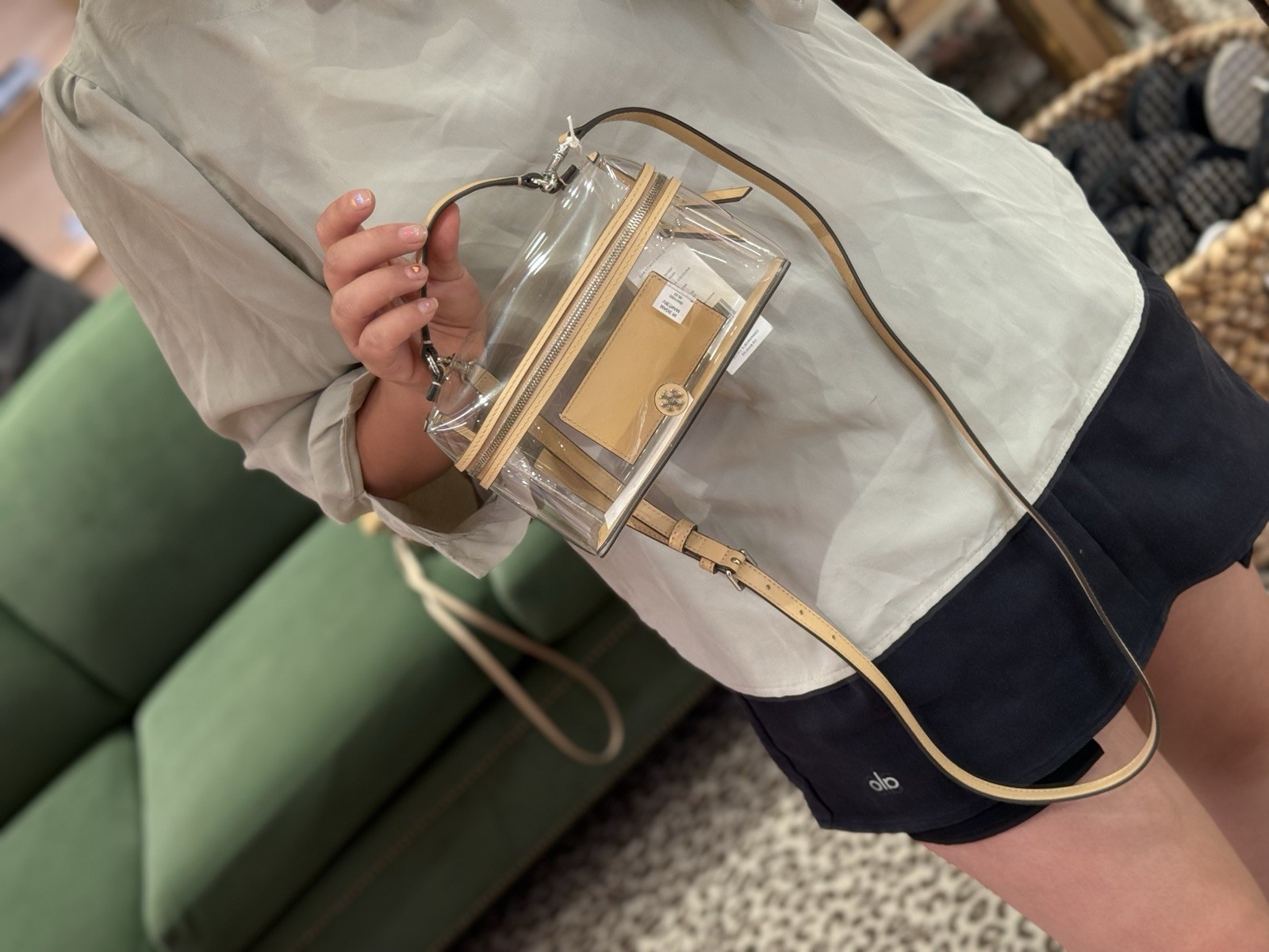 Tory Burch Rory Clear Vanity Bag 180145 Brushed Almond $445 new