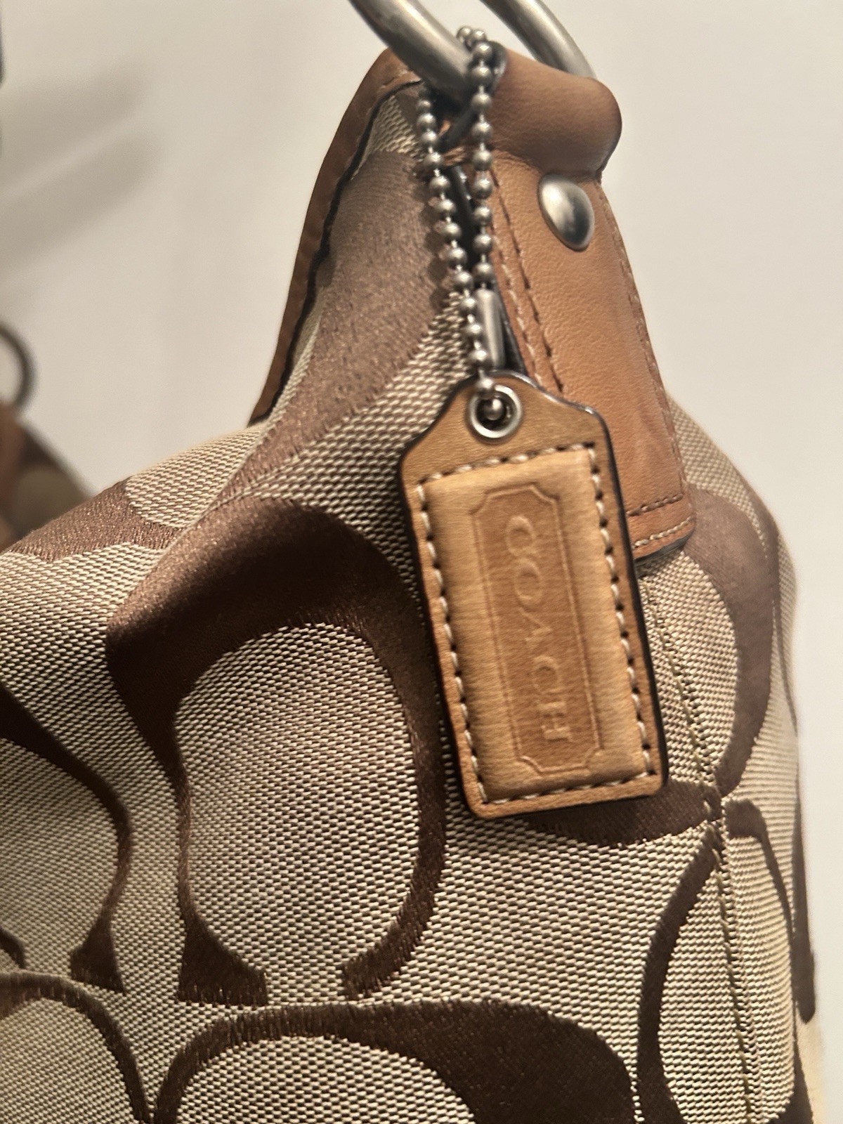 Coach Signature Logo Brown/Beige Large Hobo Shoulder Bag