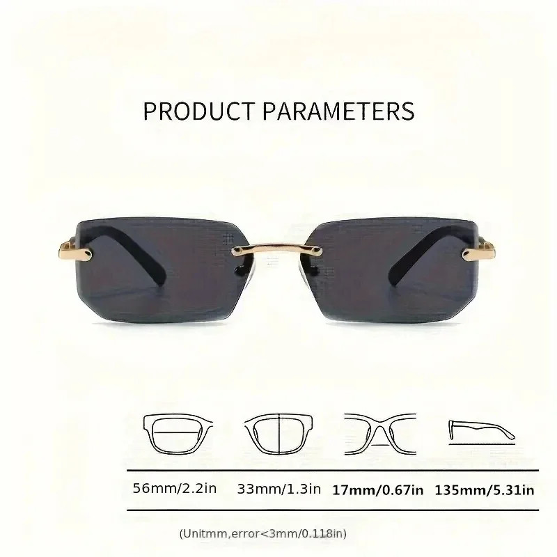 Rimless Sunglasses Rectangle Fashion Popular Women Men Shades Small Square