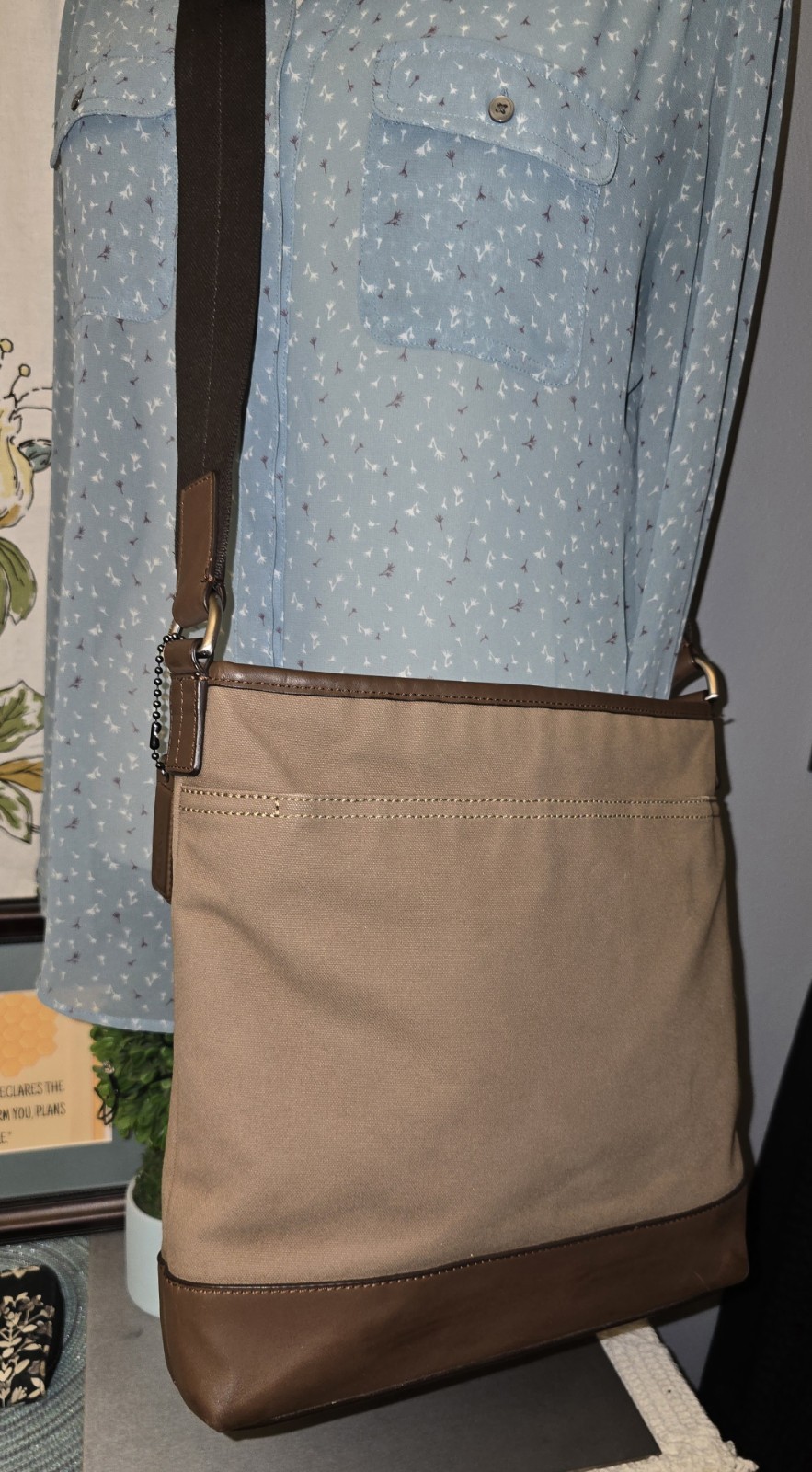 COACH KHAKI BROWN CAMDEN CANVAS ZIP TOP CROSSBODY (F70820) EXCELLENT CONDITION