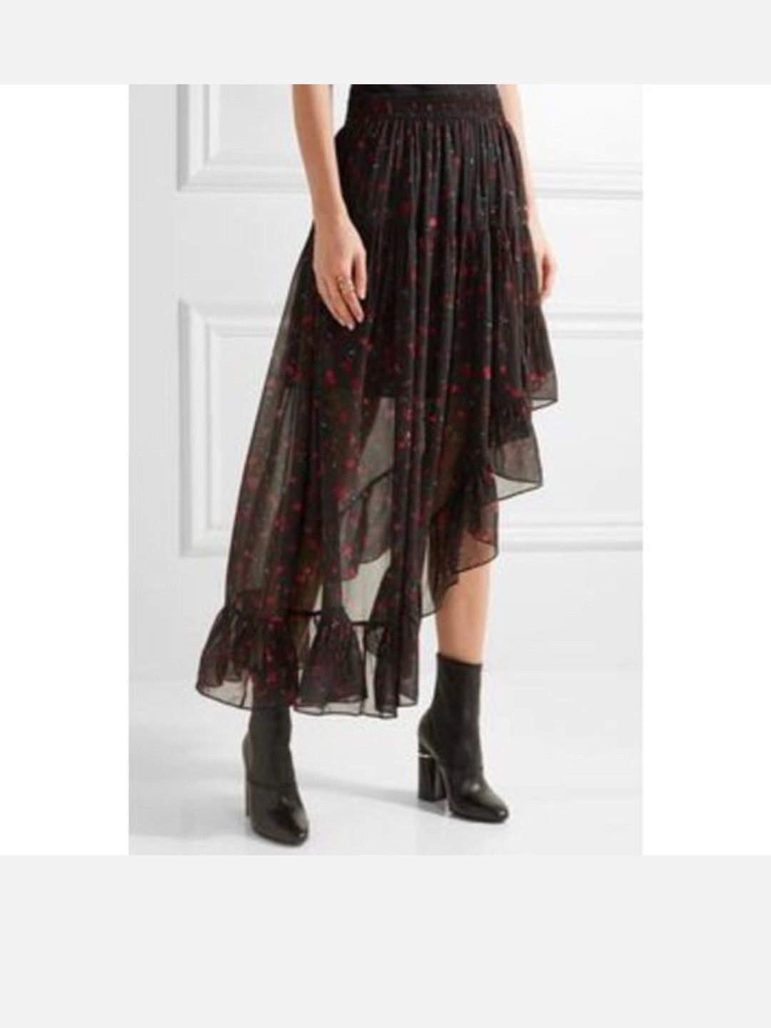 IRO Floral Black Midi Skirt with Slit Size M