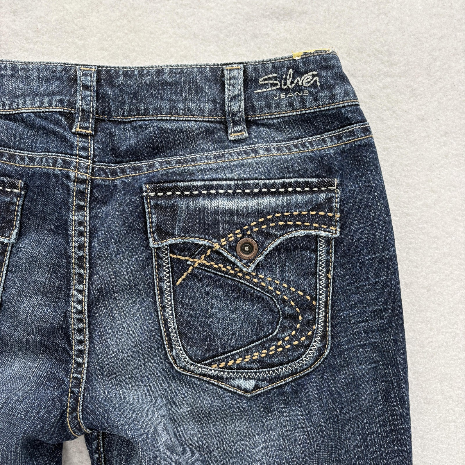Silver Jeans Suki Flap Bootcut Jeans Womens 34×34 Blue Medium Wash Distressed