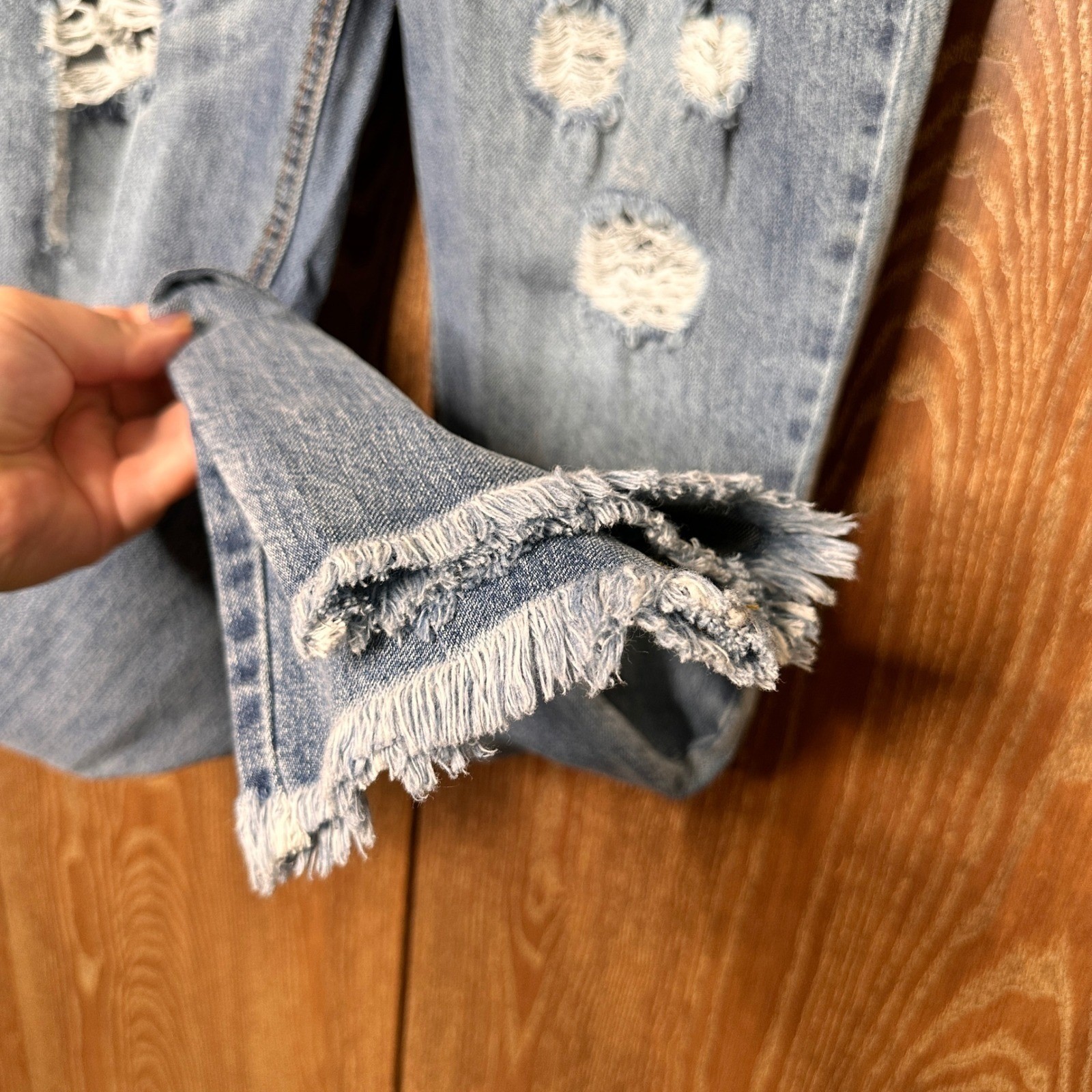Alloy Apparel Distressed Jeans Beaded Waistband Size 11×37 Straight Skinny Leg