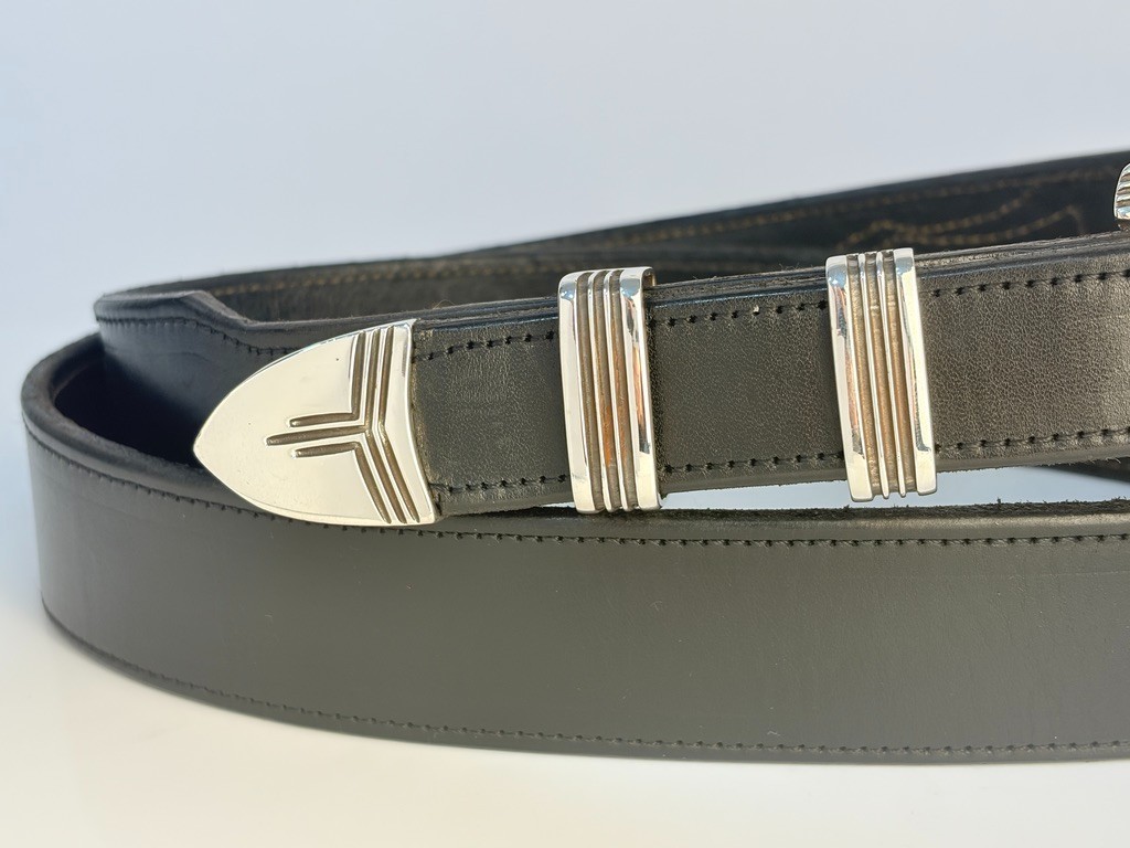 Chacon Santa Fe Sterling Silver .925 Ranger Belt Buckle 40 Genuine Leather