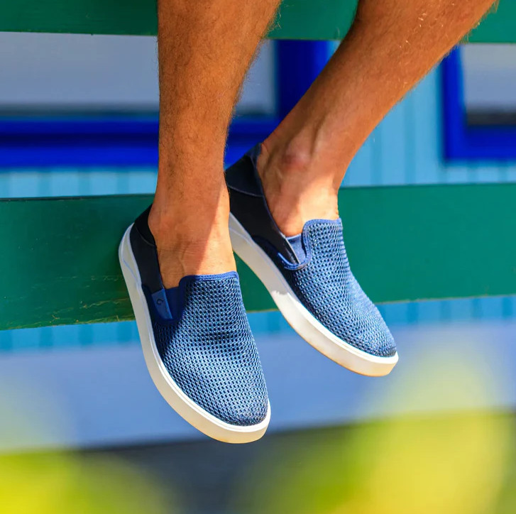 NEW OluKai Laeahi Men’s Slip On Sneakers Blue Depth Breathable Comfort Shoes