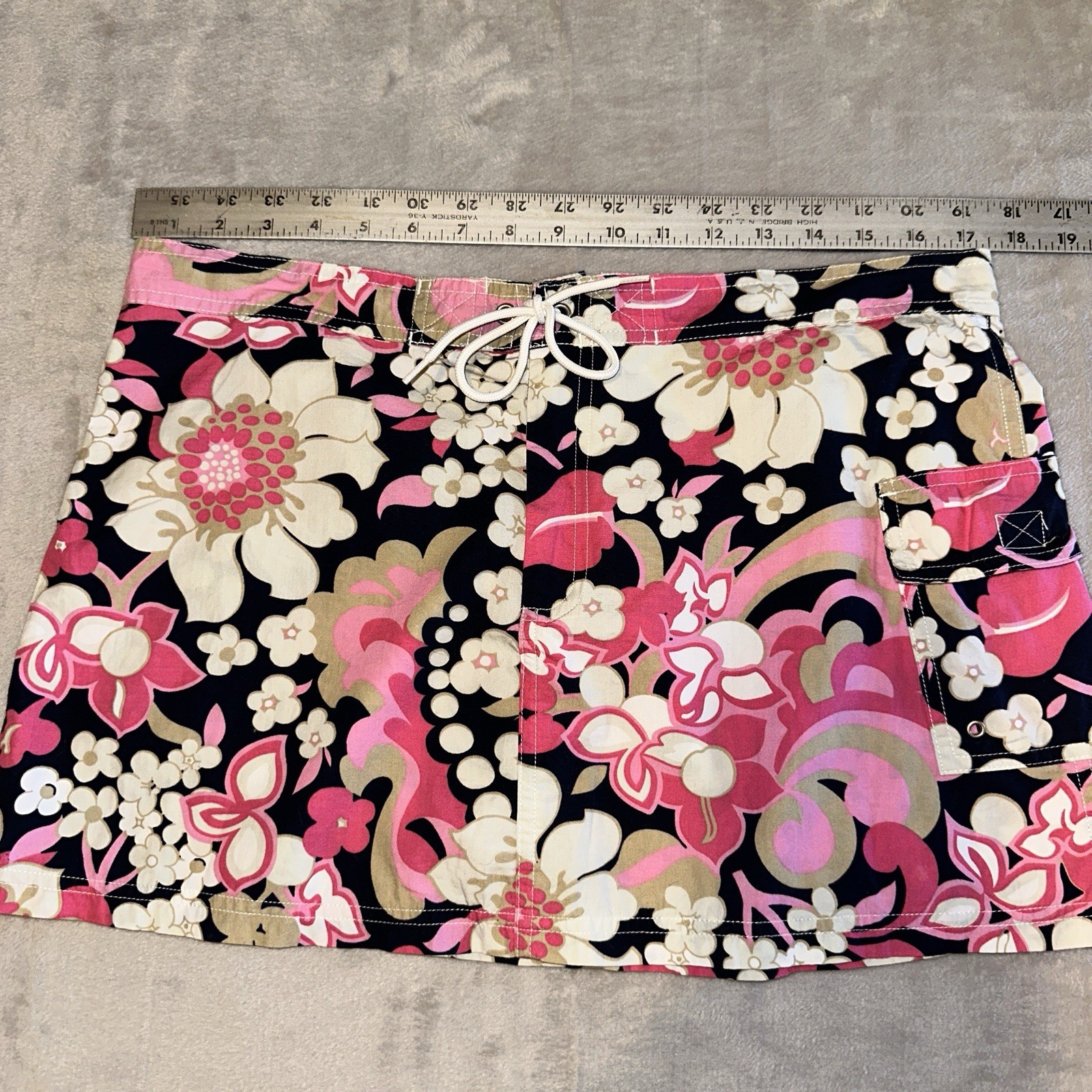 Vtg Y2K J Crew Floral Cargo Mini Skirt Drawstring 8 Utility Beach Hawaiian